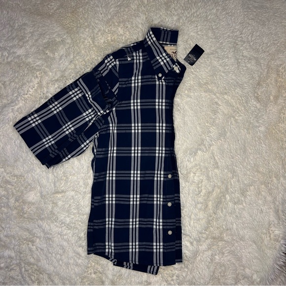 Hollister button down shirt white and blue plaid pattern size large brand new - Picture 5 of 5